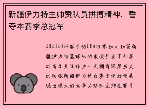 新疆伊力特主帅赞队员拼搏精神，誓夺本赛季总冠军